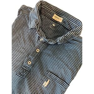 johnnie-O Blue & Navy Stripe SS Golf Polo Hangin' Out Surf Men Large 4 Button